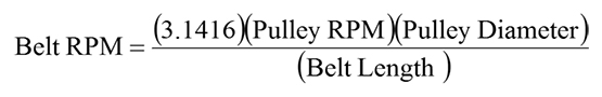 The above equation provides belt frequencies in RPM. To convert to belt frequency to Hertz divide RPM by 60.
