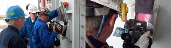 Usuarios de la termografía inspeccionando el interior de un horno con una cámara termográfica.