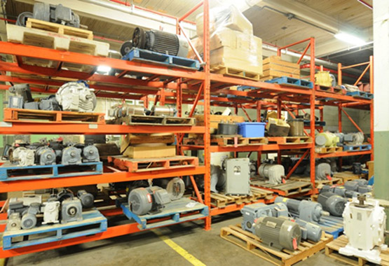 A warehouse with stored motors.